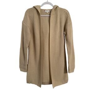 Pink Rose Women's S Boho Neutral Ribbed Longline Open Front Knit Hooded Cardigan